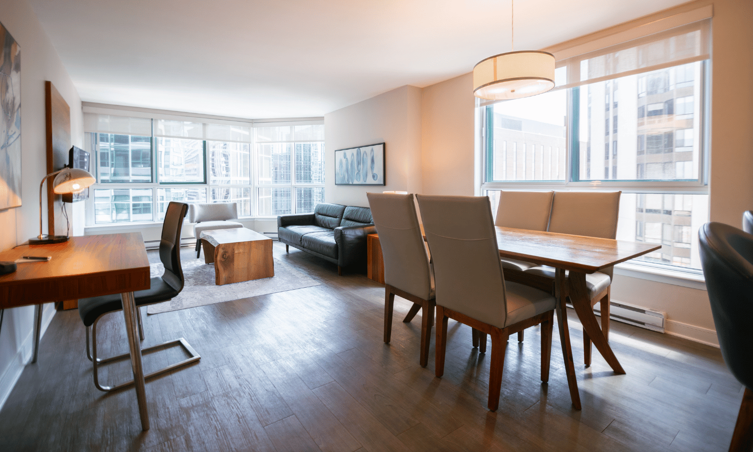 Staged Two Bedroom Suite furnished for short-term leases at One80five.
